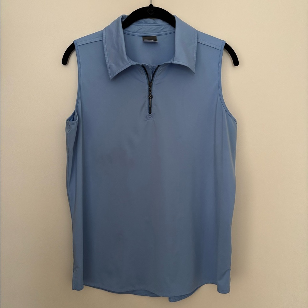 Belyn Key Sleeveless Zip Polo in Light Blue